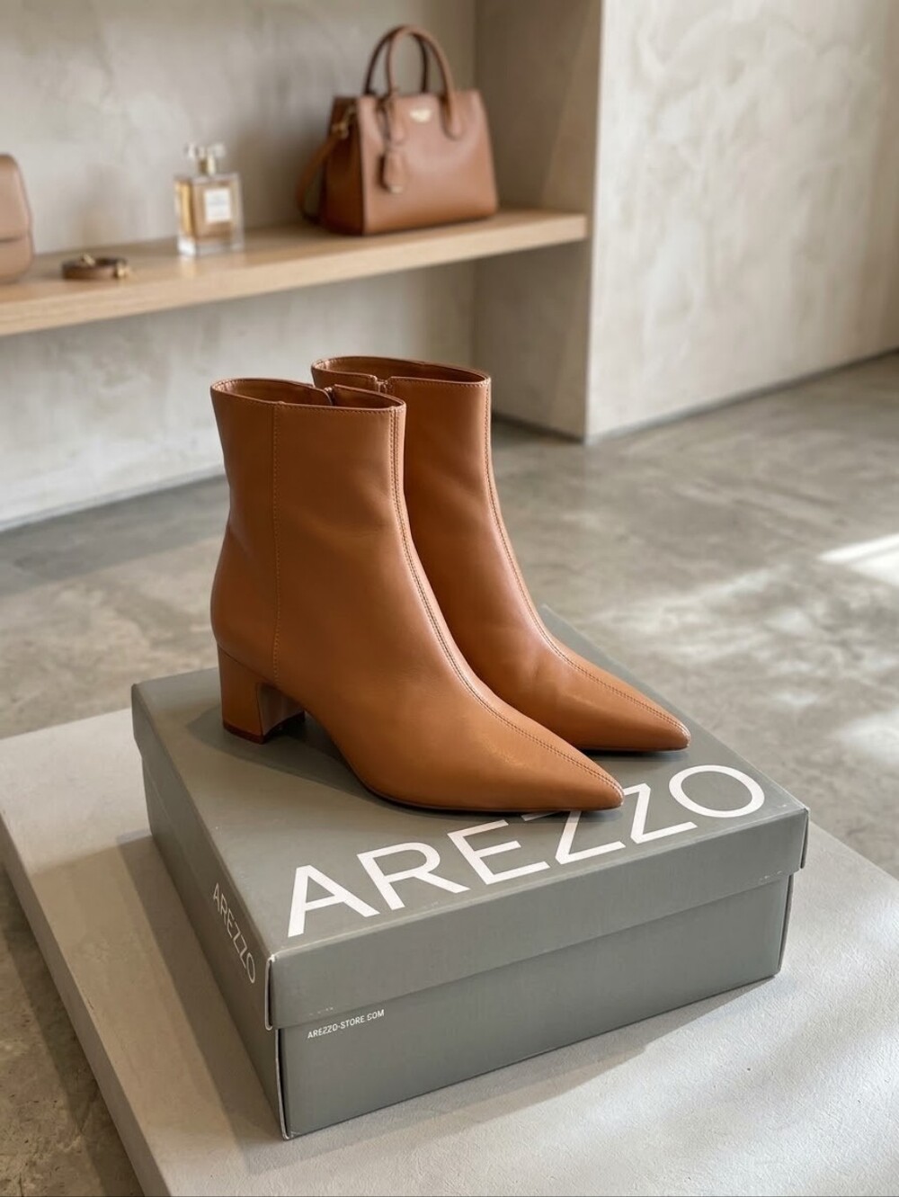 Arezzo Pointed Toe Heeled Ankle Boots in Brown